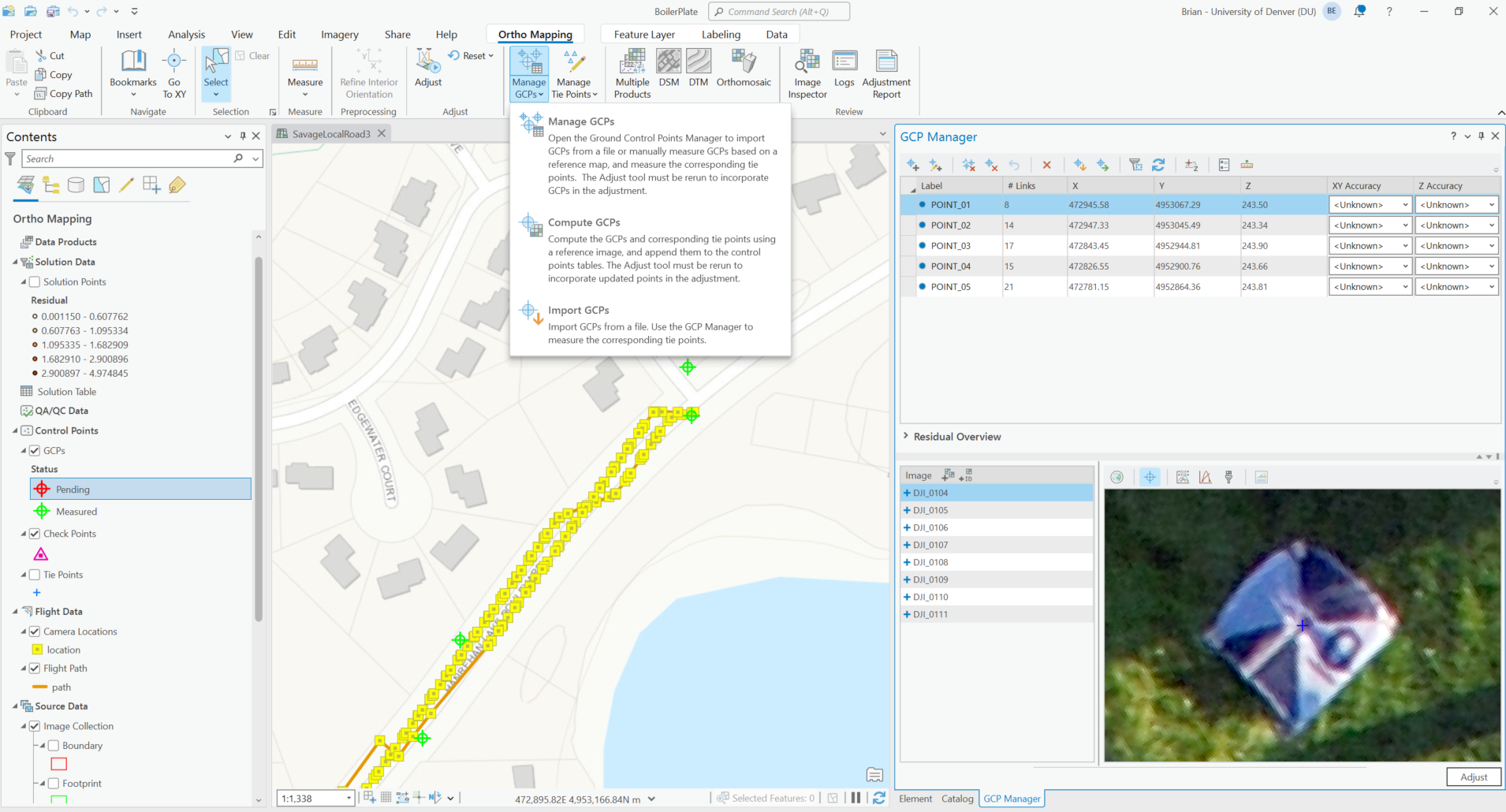 ArcGIS Pro OrthoMapping Workspace Manage GCPs GUI